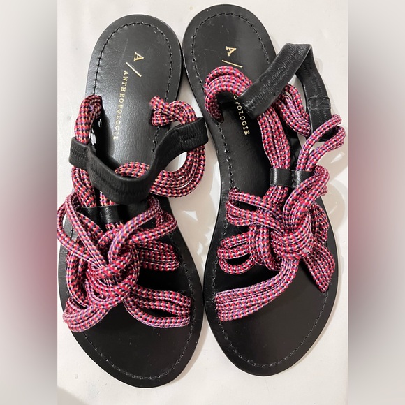 Anthropologie Shoes - Anthropologie Gladiator Rope Flats Sandals Multi Red Suede Boho Tassels US 6 /36